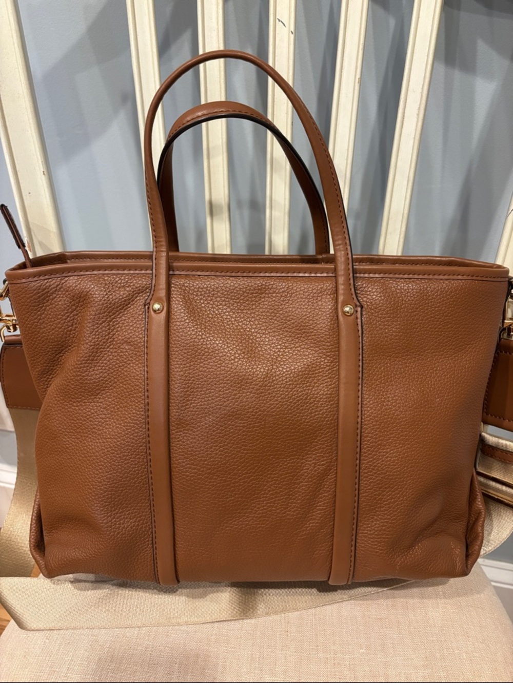 Michael Kors Beck Cognac Pebbled Leather Laptop convertible Tote - Picture 3 of 10